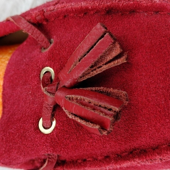 Talbots Red Suede Leather Tassel Upper Round Toe Slip On Flat Moccasin Shoe - Picture 15 of 16